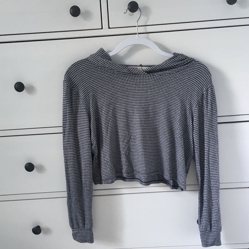 Cropped Gingham Hoodie